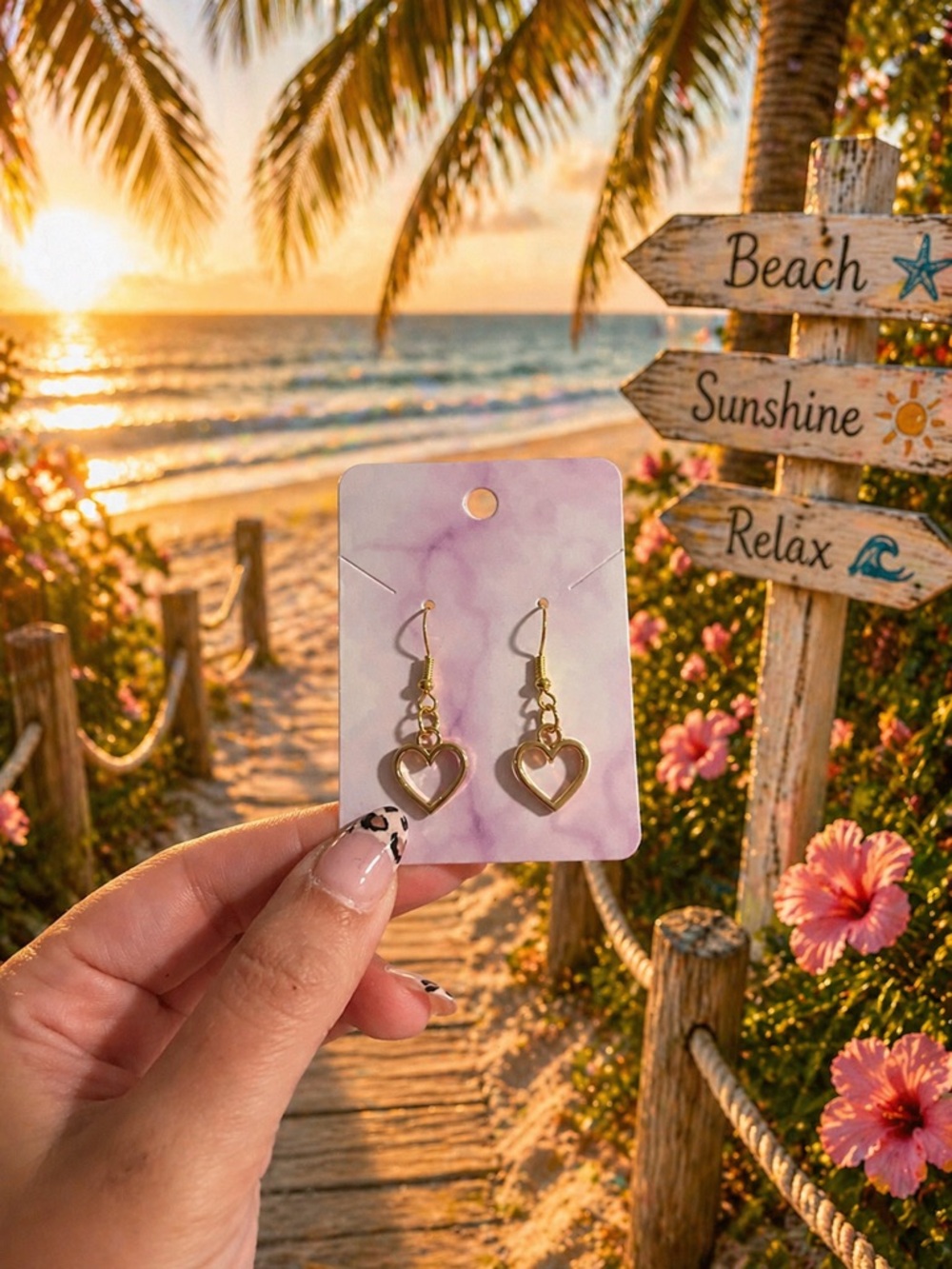 Gold Heart Drop Earrings - Women Jewelry